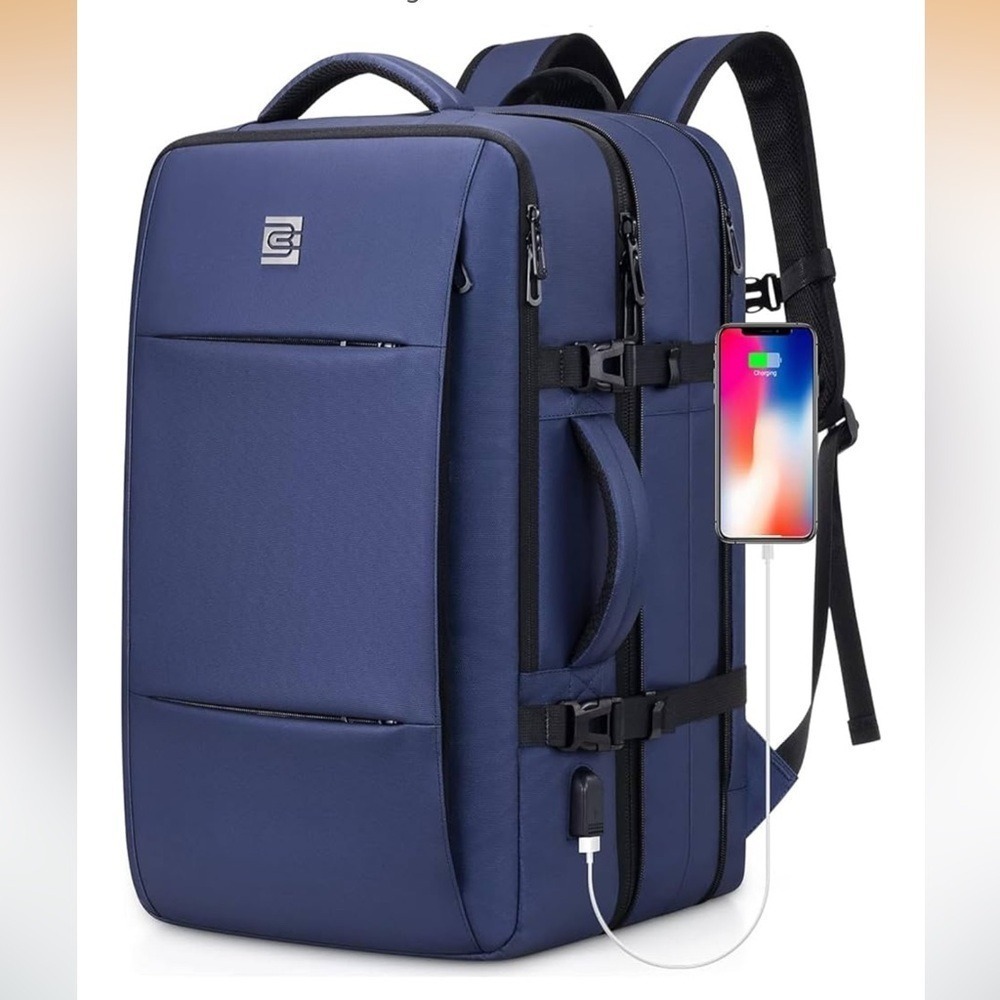 Gray 40L Flight Approved Travel Backpack Expandable 17in Laptop Bag Water-Resist
